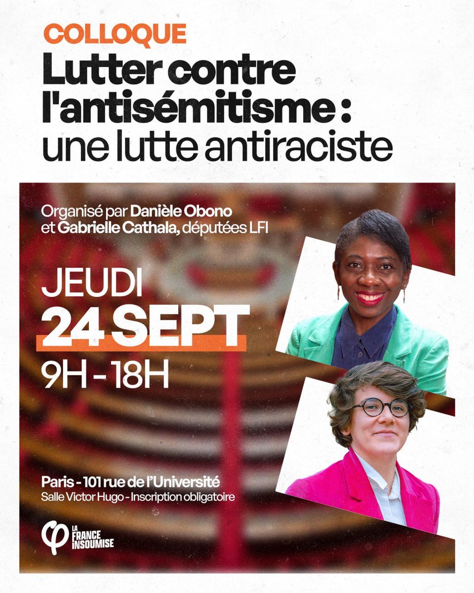 DanieleObono's tweet photo. @ALeaument @GabrielAttal D'un côté, les ignobles qui s'avilissent et diffament. 
De l'autre, LFI qui bosse.

DERNIER JOUR pour vous inscrire au colloque que @GabrielleCthl et moi organisons, jeudi 24/09, sur la lutte contre l'antisémitisme dans le cadre de la lutte antiraciste.👉🏾 https://t.co/ZYLZ1p3Fuf https://t.co/nPY1py2feK
