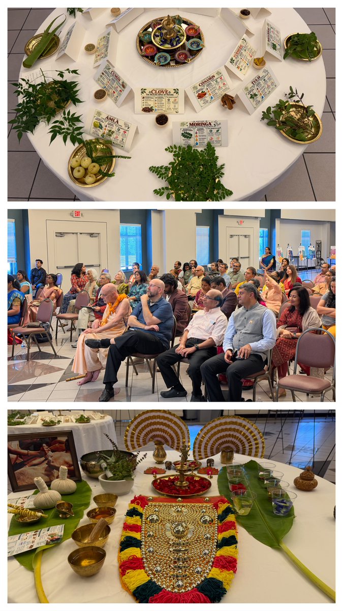 cgihou's tweet photo. 🌿 Celebrating the 11th Ayurveda Day – “Ayurveda for a Healthier Tomorrow” 🌿
The Consulate, together with the Ministry of Ayush, AAAP, NAMA, TAPAS, ISKCON Houston, and other diaspora organizations marked the 11th Ayurveda Day with a vibrant community celebration on 19 September 2026.

The program featured two focused panel discussions. The first panel, “Ayurveda for Community Wellbeing & Sustainable Living,” moderated by Mr. Sonal Gupta, brought together Vd. Sushma Jakkula, Vd. Anand Yadav, Vd. Dhanada Kulkarni, and Vd. Anu PK, who shared insights on lifestyle harmony, preventive care, and sustainable living through Ayurveda.

The second panel, “Integrating Ayurveda into Modern Healthcare for Better Health Outcomes,” moderated by Vd. Deepa Bhat, featured Dr. Rajashree Nambron, Dr. Suparna Chhiber, Vd. Meenakshi Gupta, and Vd. Sonal Gupta, highlighting collaborative approaches between Ayurveda and modern medicine.

An engaging interactive session led by Vd. Rajesh and Vd. Goral encouraged audience participation through an Ayurveda quiz and Q&A. Community members also benefited from personalized consultations and Prakriti analysis offered by leading practitioners including Vd. Anand Yadav, Dr. Sonal Gupta, Vd. Lakshmi Maliakkal, Vd. Meenakshi Gupta, Vd. Anu PK, Dr. Usha Devi, Vd. Dhanada Kulkarni, and Vd. Deepa Bhat.

A special address by Hanumat Presaka Swami added a profound spiritual dimension, connecting Ayurveda’s principles with holistic wellbeing.

In his remarks, the Consul General reaffirmed the Consulate’s commitment to promoting and propagating Ayurveda, Yoga, and India’s universal knowledge systems across the United States, and thanked all partner organizations, experts, and volunteers for their enthusiastic participation

#AyurvedaDay2026 #AyurvedaForAHealthierTomorrow #Ayush #IndianKnowledgeSystems #HolisticHealth #CommunityEngagement #CulturalDiplomacy #OneHealthOneFuture #ViksitBharat