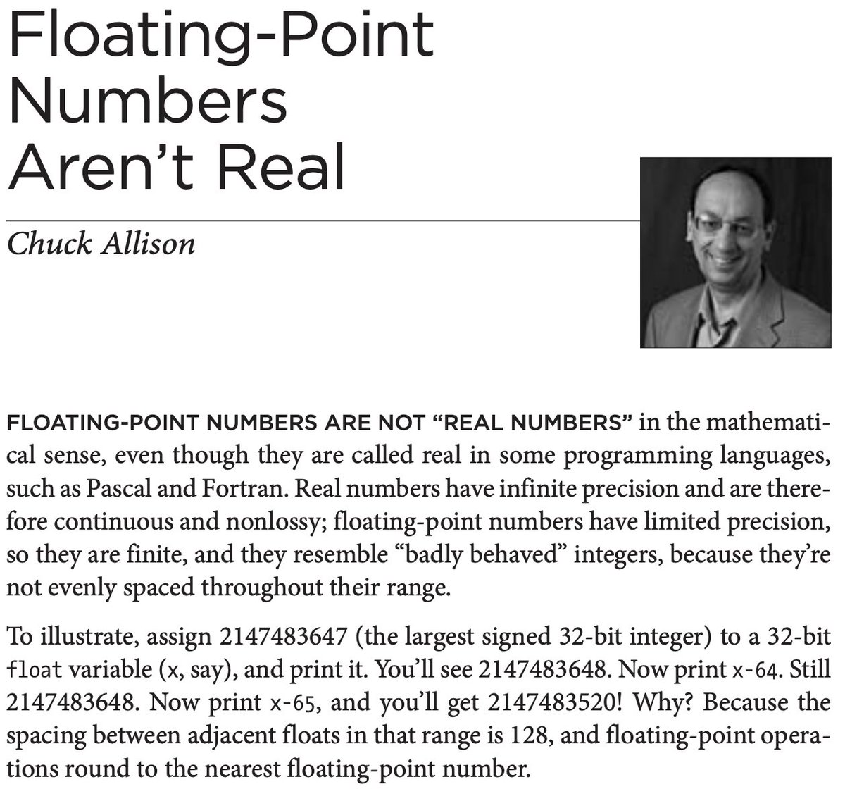 victr22's tweet photo. Floating-Point Numbers Aren’t Real - Chuck Allison https://t.co/XUGK5VdnTE