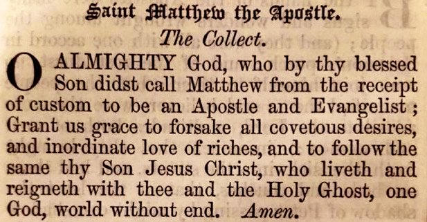 PBS_NSW's tweet photo. “grace to forsake all covetous desires” Saint Matthew the Apostle. The Collect. https://t.co/BdHqY7OziP