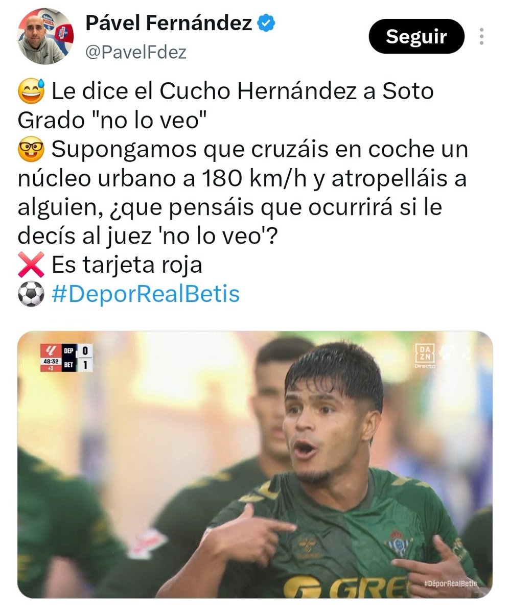 RazonamientoV's tweet photo. Los analistas arbitrales dan tanta pena como asco. El criterio es distinto según el equipo y el jugador.
Para @PavelFdez la de Cucho (Betis) es roja... y la de Mastantuono (Madrid) no la es. 
Y mastantuono sí lo vio, Pavel, sí lo vio. https://t.co/2hI1nxwelp