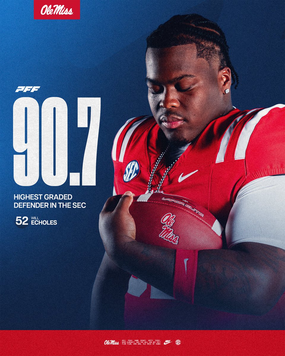 OleMissFB's tweet photo. Best defensive player in the SEC this week 😤 @echoles_william @PFF_College https://t.co/P5RDM7Rq9r