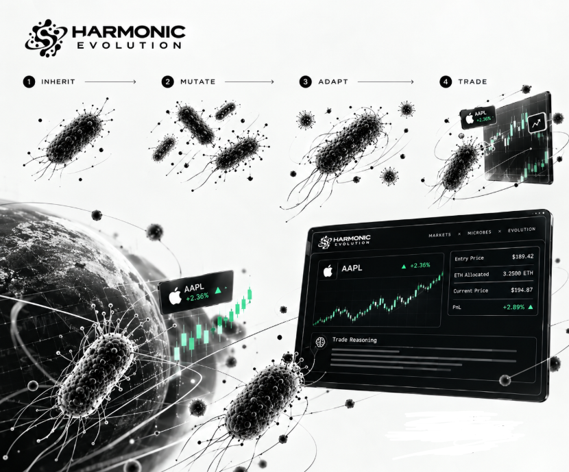 HarmonicEvo's tweet photo. A new generation of microbes doesn't start from zero.

They inherit what came before, introduce mutations, and continue adapting to their environment.

Now that environment includes financial markets.

We're watching to see what kind of trading behaviour evolves. https://t.co/oX7FbbmfyM