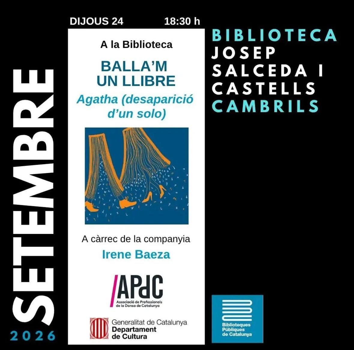 CambrilsCultura's tweet photo. Cambrils aquesta setmana Dansa!! 
a la @BiblioCambrils Balla'm un llibre
amb @joventutkmbrils un taller de dansa i diumenge a la plaça del Pòsit Tardor en Dansa  
No et quedis a casa! 
@ajcambrils @APdCDansa @acpd @cultura_cat @Dipta_cat 
#dansacontemporania https://t.co/zPWtPahC40