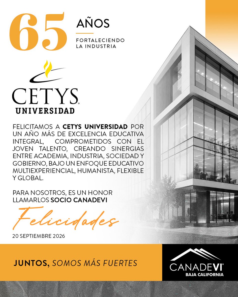 CanadeviBCN's tweet photo. 🥳 Muchas felicidades para CETYS Universidad por celebrar su 65 aniversario ofreciendo la mejor calidad en educación de innovación con reconocimiento internacional. 💻🎒📚

#SoyCanadevi https://t.co/4obFKhe3Yq