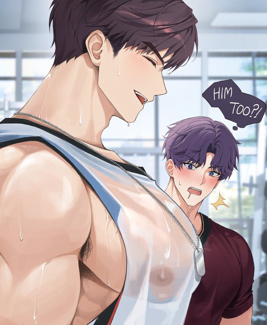 hidu09's tweet photo. Rafayel got hungry seeing boobas of his buddies, Sylus and Caleb! 🤤

#bara #nsfw #bl #r18 #aiart https://t.co/M1vdK1mHEm