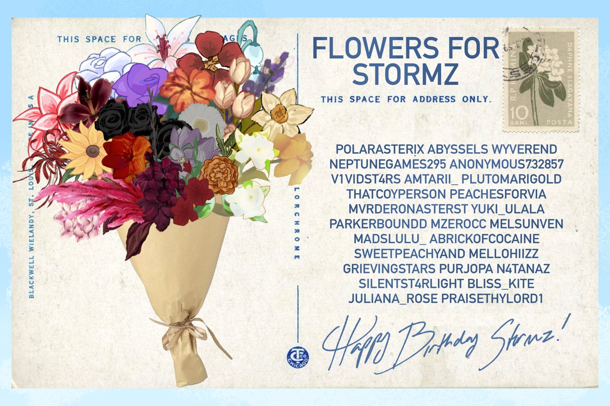 purjopa's tweet photo. ‧₊˚❀༉‧₊˚. FLOWER FOR STORMZ
[ the stormz birthday collab!! ] 
+ - + 
I gathered a bunch of artists to draw and send their birthday wishes to stormz!! Everything is in the thread below: 
Please also wish Stormz a wonderful birthday!! ✿
+ - + 
#iamstormzfanart https://t.co/LhftPL4lId