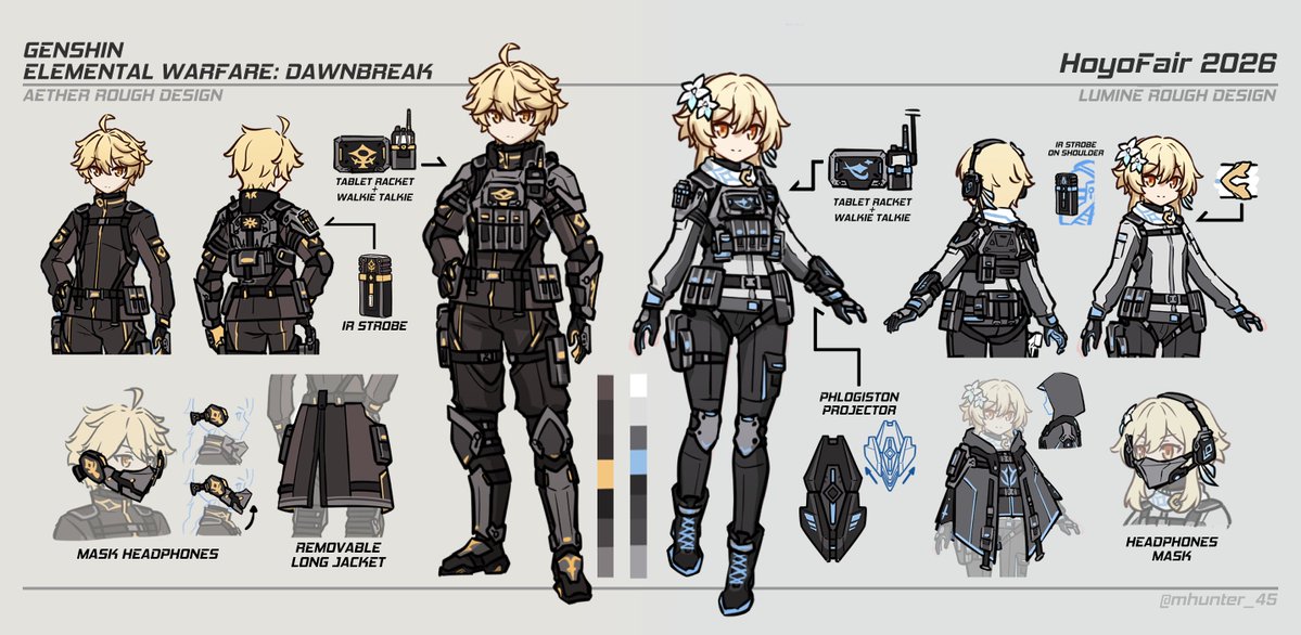 mhunter_45's tweet photo. Thank you @No_Tables so much for having me again in Genshin  #Hoyofair Elemental Warfare: Dawnbreak! It was a lot of fun working with everyone on this amazing series! ^^

This time I got the chance to work on Lumine and Aether's designs! ٩(ˊᗜˋ)و https://t.co/ZDQxghDPeX