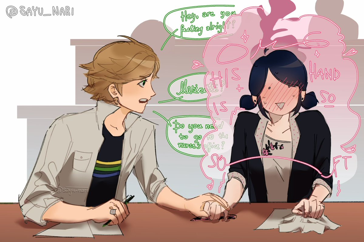 sayu_nari's tweet photo. Group project comic (they didn’t manage to get anything done) #mlbtwt #miraculousladybug #adrienette https://t.co/0K08PMLpLz
