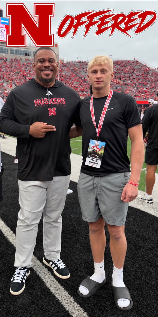 TraceHansen03's tweet photo. Thanks @HuskerFootball for the game day invite and special thx to the coaches and staff for y’all’s hospitality…After a great game day and discussion with wide receive coach Daikiel Shorts and the director of player personnel Keith Williams…  I am honored and blessed to receive my second power four offer from the University of Nebraska 
@D_shorts6 @s_kwilli32 @QuesLittle3
@KyleFisherUNL  @CoachMattPearce
@CoachByers34 @CoachRethman
@C04CH_C0LE @DBCoachSD
@CoachJGarc1a @CoachGemp14
@UNIFootball @CoachDennisIMG
@CoachJ5_ @CoachStingley
@J_Warrick #Welcome #NextUp #ClassOf2030 @LevelUp7on7
@FBUcamp @Rivals @youareathlete 
@dreamallamerica @UANextFootball
@ncsa @IMGAFootball @CoachColey
@CoachBudmayr @BumphisChad
@KevinByard @RossDoug21 @Jkm_44
@KeatonJ_3 @CoachSherms
@Coach_JohnsonJ @matthewmahoney0
@CoachJMJ44 @Borghardt_IMG
@CoachNorthNCSA @AlPopsFootball
@On3 @Rivals @nationalradar
@247Sports @SBock247 @AllenTrieu
@cor_hans @Coach_Kubiak @Norton0802 @ADMFootball @CoachWinkEV