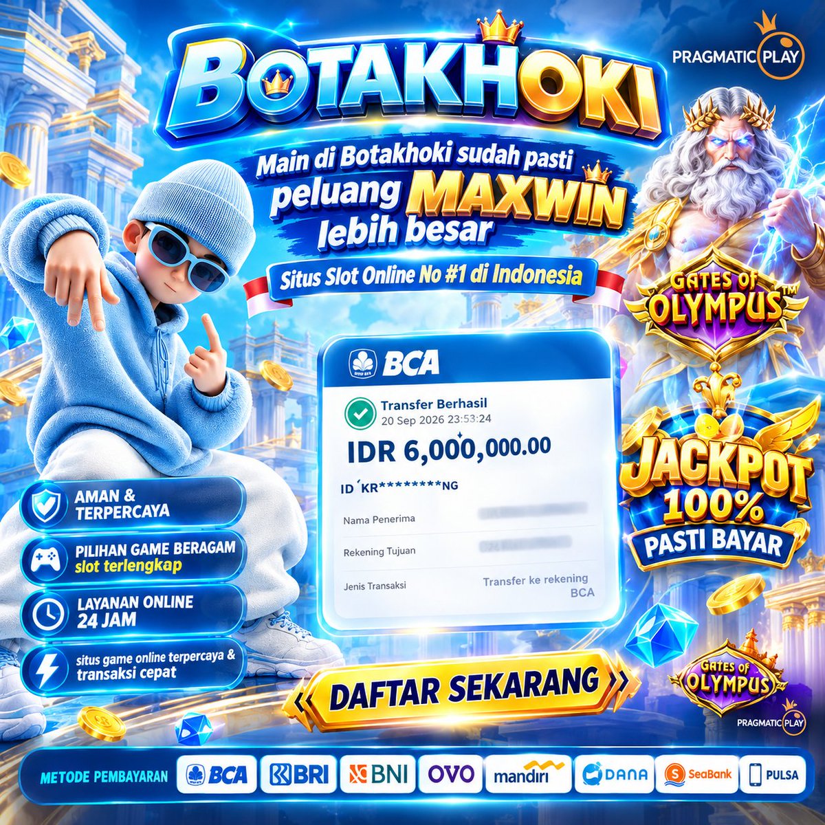 botakhoki5's tweet photo. Menang Besar? Bukti Transfer Berbicara!

🏆 SELAMAT KEPADA ID: KR********NG
🎰 MENANG DI  Gates Of Olympus
💰 TOTAL KEMENANGAN IDR 6.000.000
🚀 Saatnya Gas &amp; Rasakan Keseruannya Bersama BOTAKHOKI!

👇DAFTAR SEKARANG &amp; MULAI CUAN!👇
★https://t.co/3RGlFT9WkI https://t.co/QVhtFMhjtb