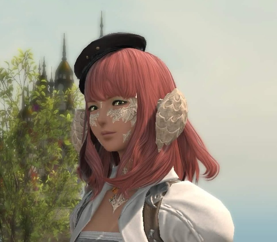 cantoseven's tweet photo. pink with green accents, the hime bangs and long sidebangs(?) 
noemi grows their hair out throughout the expansions but i still wanted to keep their bangs and sidebangs.. integral to their design i think https://t.co/HpWbjxzPGc