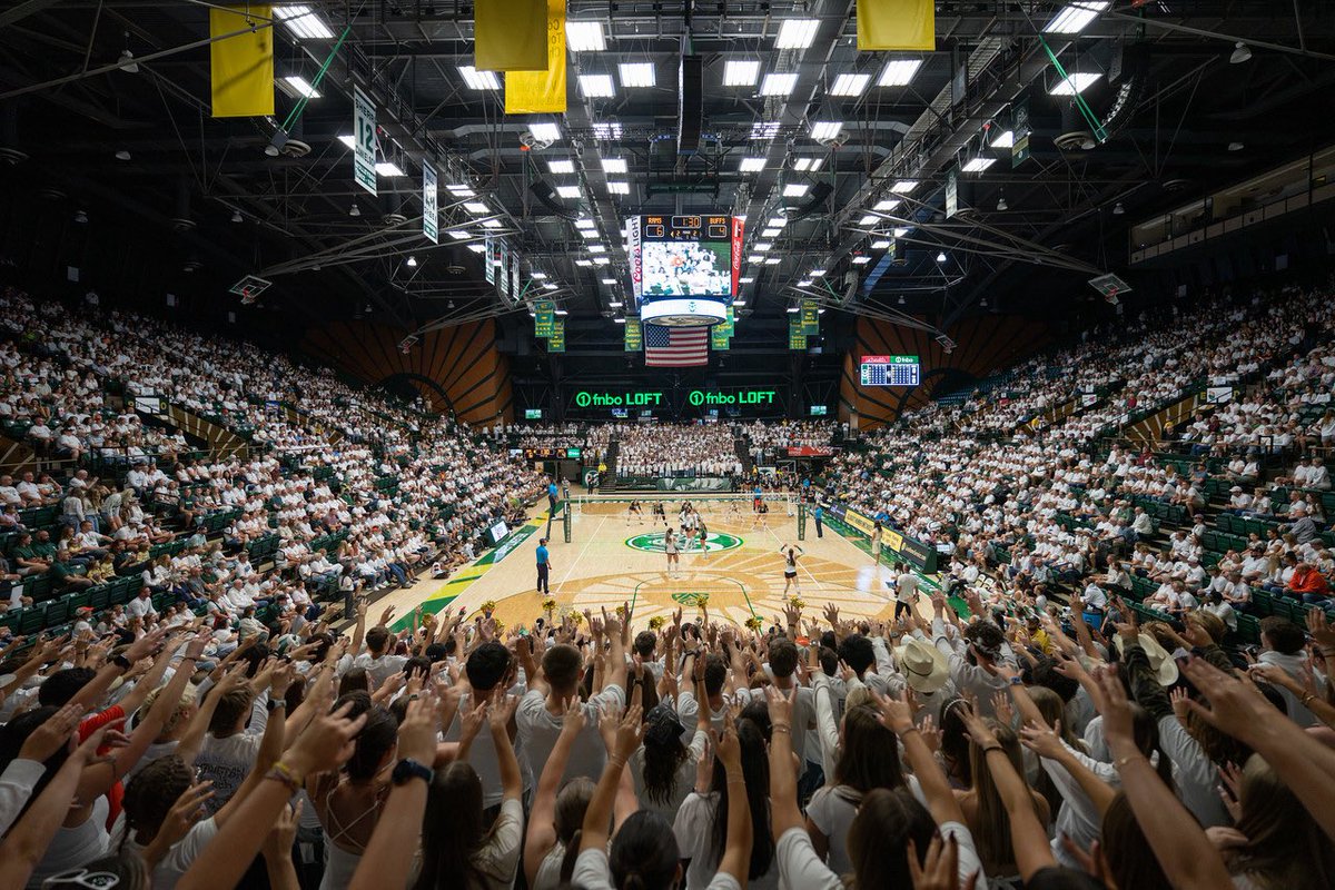 CSUVolleyball's tweet photo. RAM COUNTRY DOES IT BEST! 🔥

We averaged 3,782 fans in Moby Arena through our non-conference schedule including a SOLD OUT White Out game! 

Let's keep the momentum into the inaugural year of PAC-12 play starting this Thursday! https://t.co/bozanZwVLd