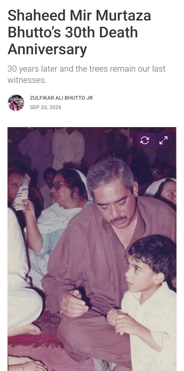 kumailsoomro's tweet photo. Zulfikar Ali Bhutto Jnr writes on the 30th anniversary of his father's killing

He says the article was published on substack as "no news agency was willing to publish an article that accused police of killing my father.

His killers continue to sit in the highest posts of govt." https://t.co/swuSGLdfV2