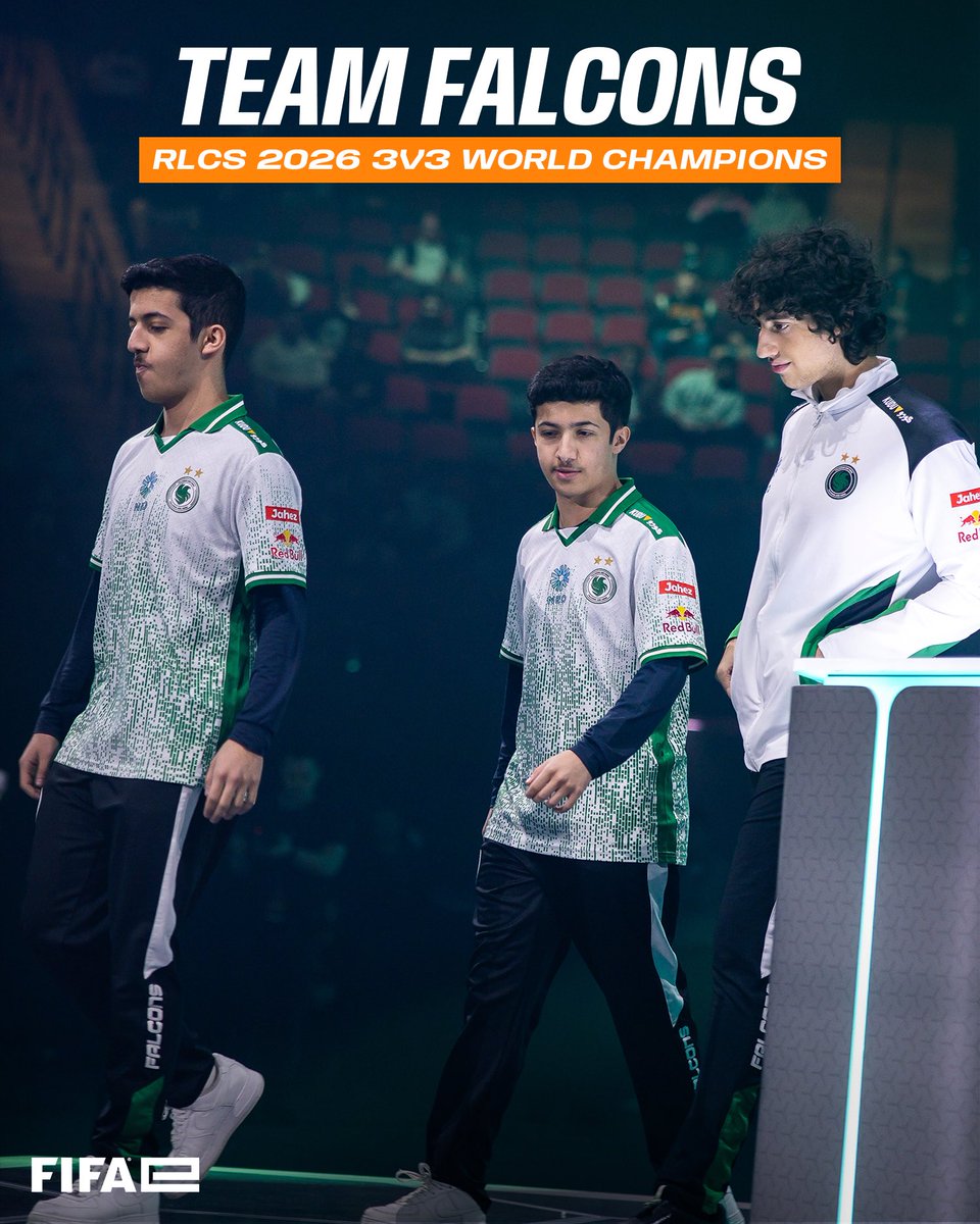 FIFAe's tweet photo. MIDDLE EASTERN ROCKET LEAGUE ON TOP OF THE WORLD! 🏆

Team Falcons are the RLCS 2026 World Champions! https://t.co/AsOcxXfsFB