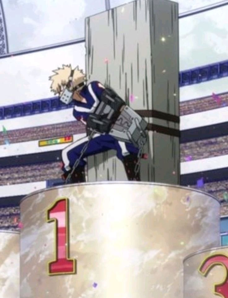 minachakos's tweet photo. the “HEY UA!” girl meme lowk did irreparable damage bc every time you try to talk about how messed up their treatment towards bakugo was at the sports festival, ppl just turn it into hehe joke… like no im deadass. why did they muzzle a child and chain him to a podium. LOOK AT TS https://t.co/H6wiJyCNup