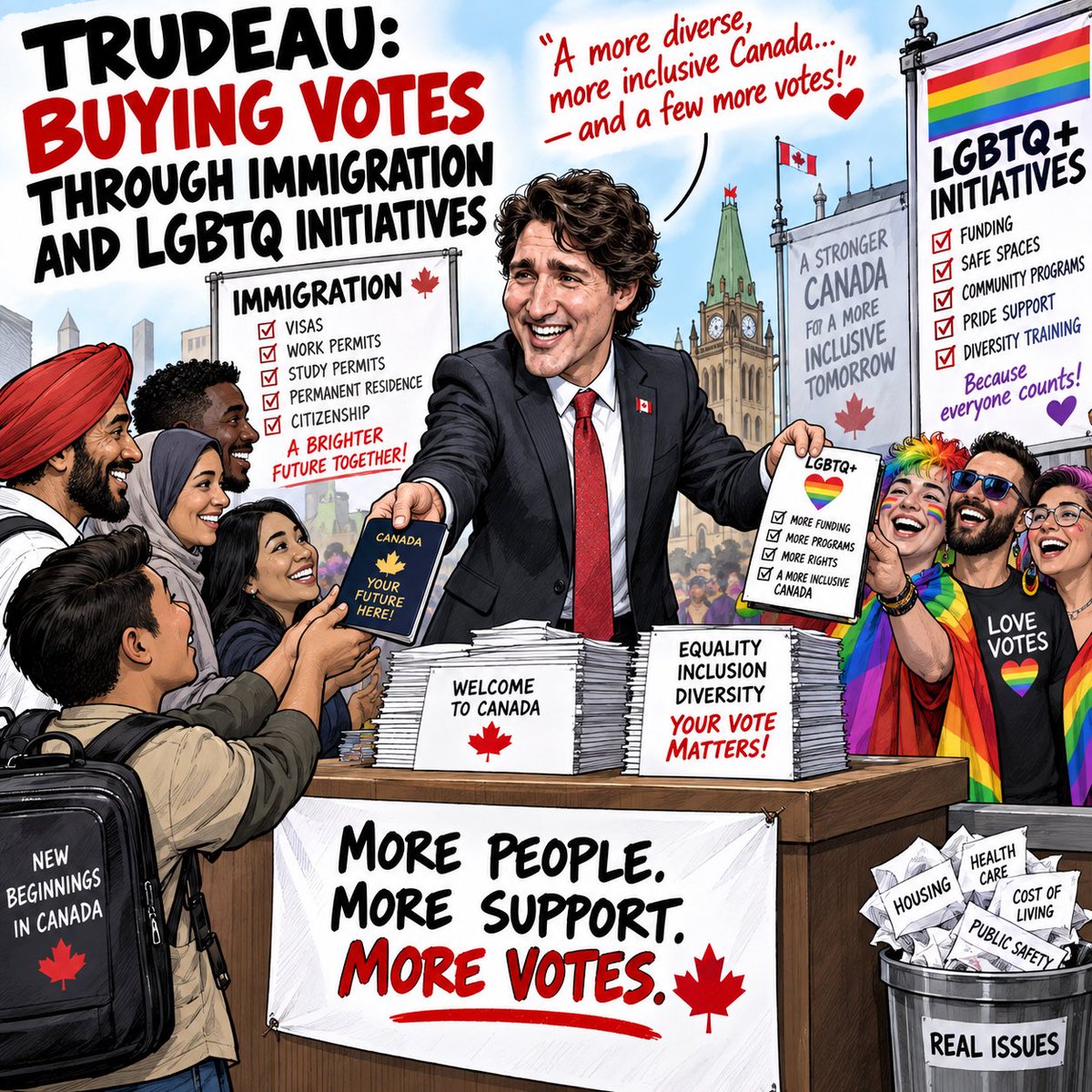 Migzland's tweet photo. Agreed. I support Carneys fight against Trump. I am all for controlled immigration. I am all for some lgbtq+ initiatives. I am not for making these things a priority right now. We can never go BACK to this. We must unite and get to work on productive endeavors. Building, innovation, AI, health care and unleashing Canadas resources.
