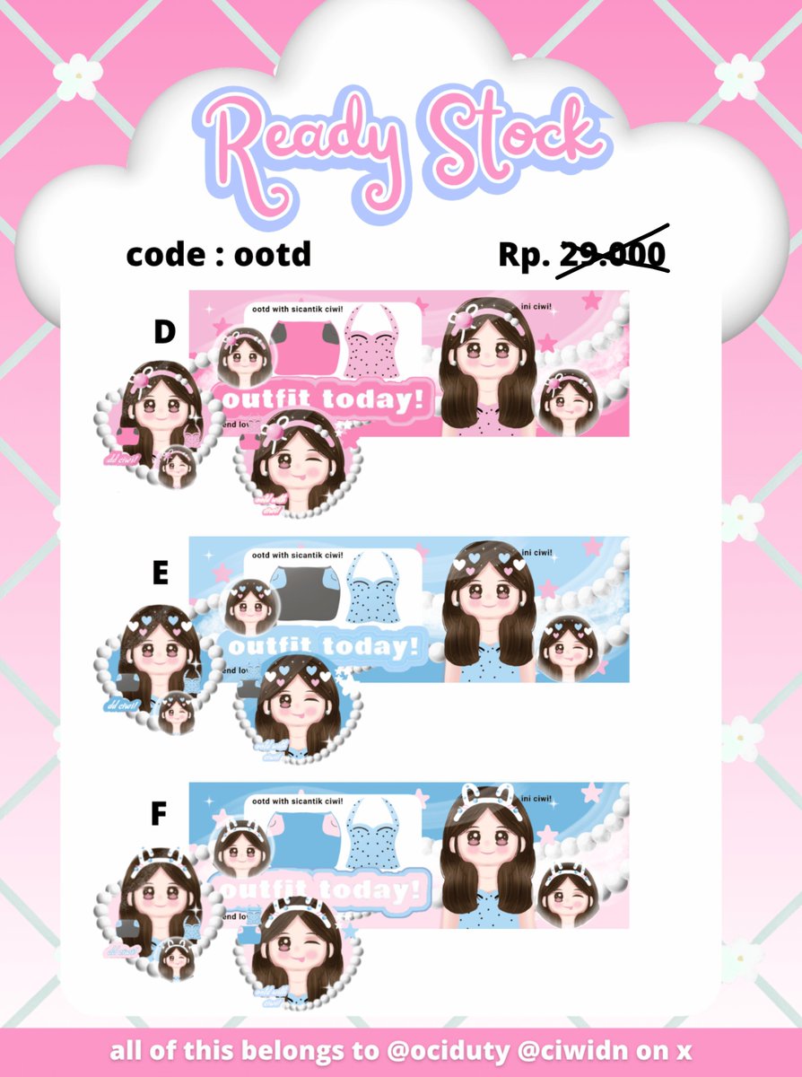ociduty's tweet photo. .   .   🍧haloo! bantu rt ya >__< 🍥🐰  

๑ ㅤֶָ֪‌aku ada 6 READY STOCK LAYOUT CHIBI CLEARANCE SALE ONLY 24RIBU ! 👀😋 yang bisa ditake skrng!  ㅤֶָ֪‌ㅤ𝗻͟𝗼͟𝘁͟𝗲͟𝘀 jangan lupa mt after dm ya! mari jajank  . .  ۪   ݁    ⠀🍡ㅤֶָ֪‌ㅤ
 
 ۪   ݁    ⠀#bealanja 🍧🎀 .    𝆹 https://t.co/Dxt6ZPh4Sq