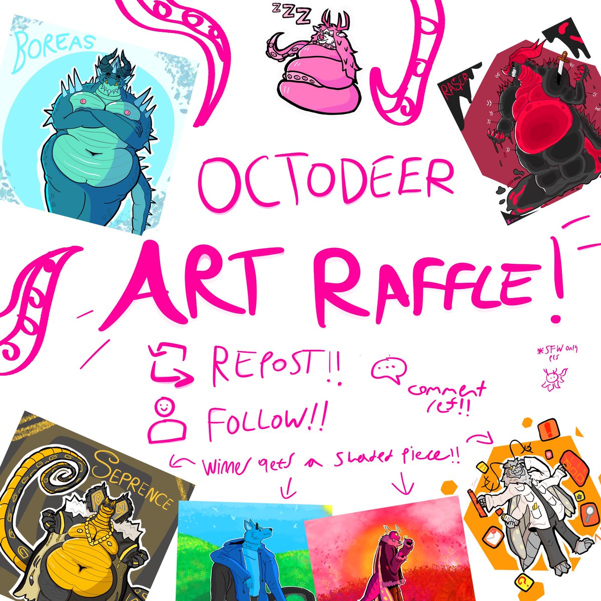 0ctoDeer's tweet photo. HI EVERYONE here is my silly art raffle I HAVE NEVER DONE ONE BEFORE but i figured it's be cool to get me out of my comfort zone !!! 
comment your ref and repost and I will maybe draw you!!!! https://t.co/gygZG3XYij