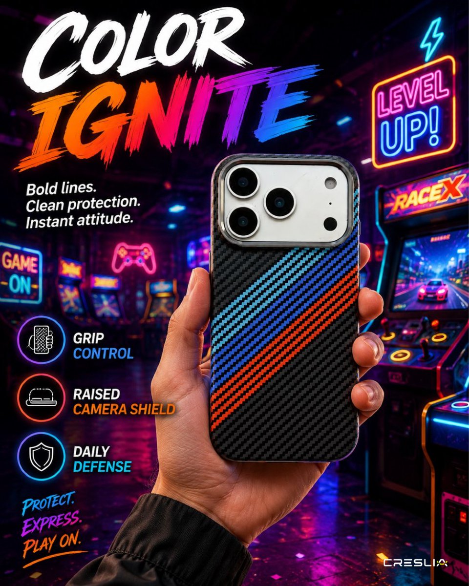 creslia_offi's tweet photo. Grip control, a raised camera shield and daily defense. Carbon weave with racing stripes for anyone who plays to win. Protect. Express. Play on. Colour that reads bold on camera and better in person.

Shop Now - https://t.co/yzCa0IviNC

#Creslia #iPhoneCase #CarbonFiber #RacingStripes #CarLovers #SlimCase #PhoneAccessories #MSport #TechAccessories #StreetStyle #iPhoneAccessories #CameraProtection #MotorsportStyle #CaseOfTheDay
