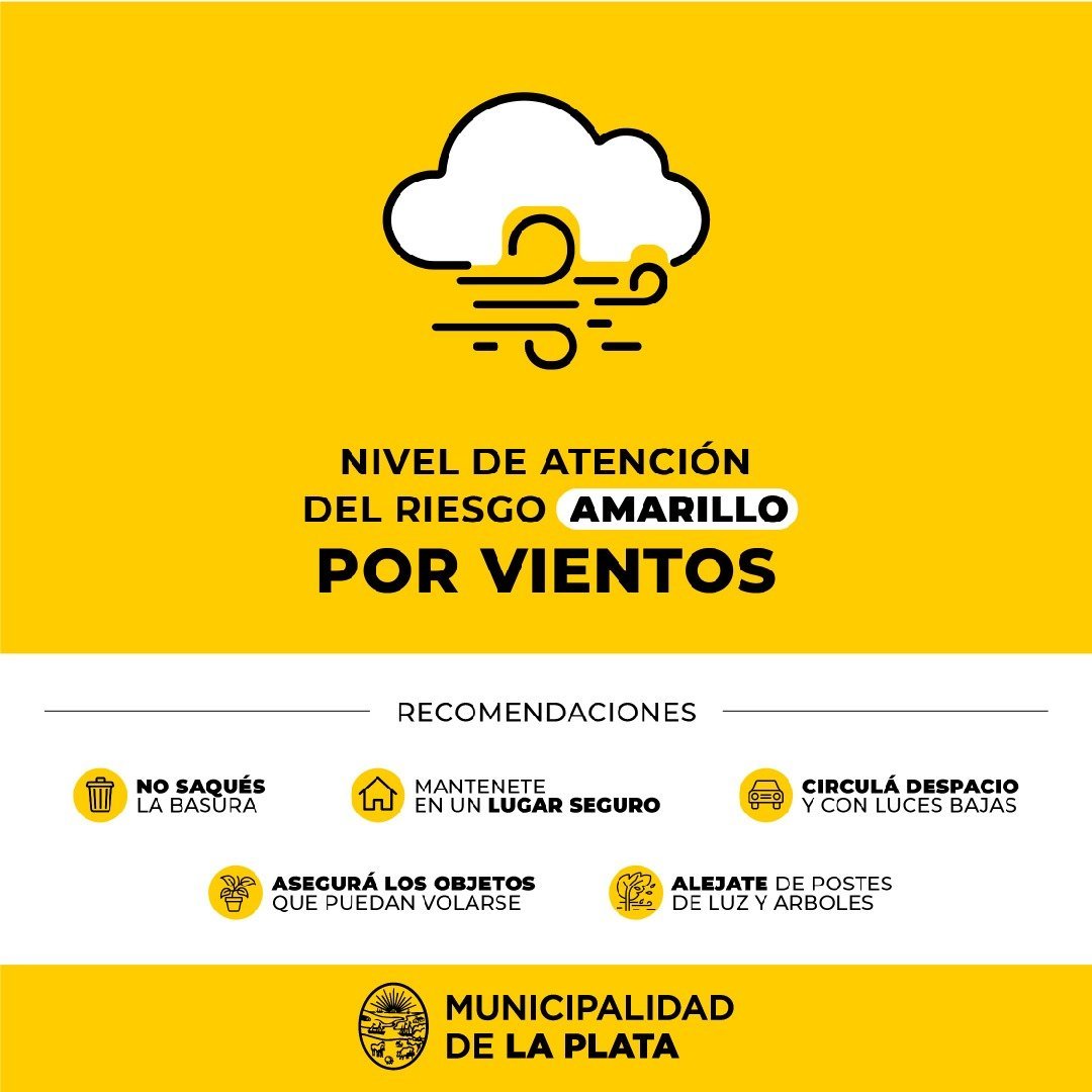 ClimaMLP's tweet photo. 19:00 h > Atención La Plata ⚠️
Durante el transcurso del lunes 21, el viento será fuerte del sudoeste, con ráfagas de entre 60 y 70 km/h, especialmente durante la mañana y primeras horas de la tarde. Por este motivo subimos a AMARILLO EL NAR. https://t.co/SvW8G78Alx