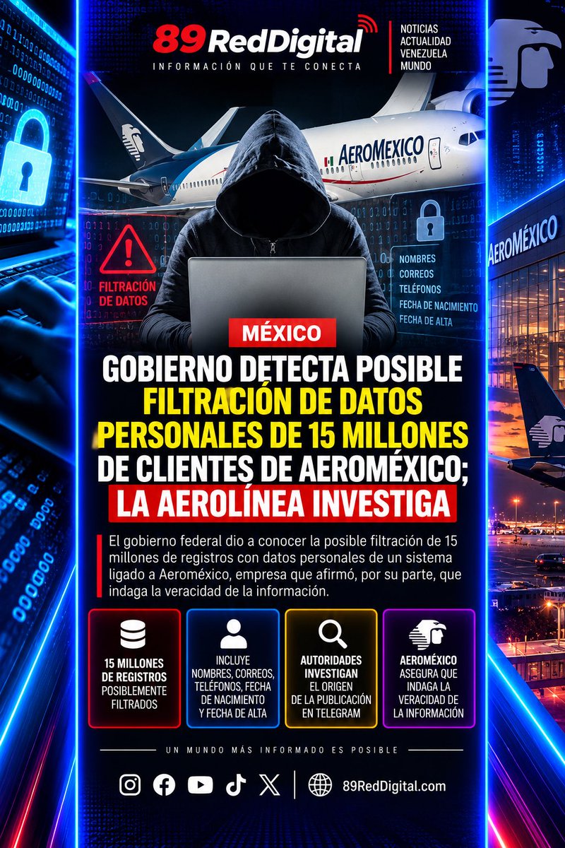 89reddigital's tweet photo. GOBIERNO DE MÉXICO INVESTIGA POSIBLE EXPOSICIÓN DE DATOS DE CLIENTES DE AEROMÉXICO https://t.co/OMMOSxvrJg