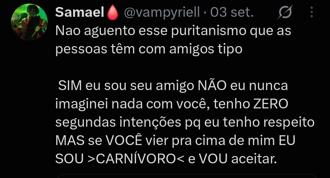 vampyriell's tweet photo. Basicamente isso aq q eu falei bleeh

Se bem que as "zero segundas intenções" não são tão zero asim pq eu NÃO SOU DE FERRO mas ninguém vai saber dessas intenções se não perguntar primeiro 🤫 https://t.co/lzkzI8pnFV