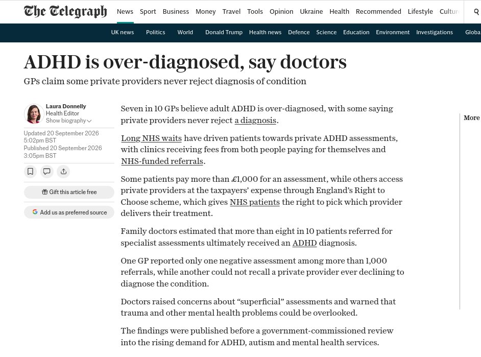KathyParr101's tweet photo. I wonder:  If PIP payments for ADHD were withdrawn, would diagnoses for ADHD drop off a cliff? https://t.co/WAhSTyas2c