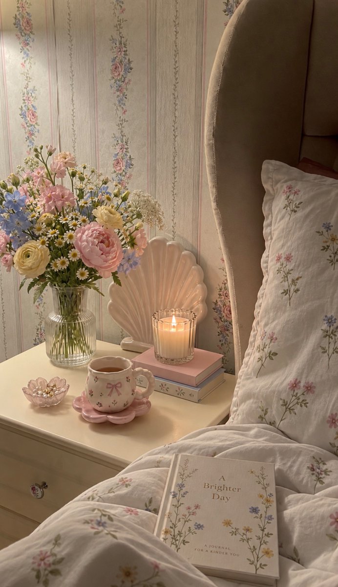 insperarise's tweet photo. cozy floral bedside 🕯️ https://t.co/eRZfNmEG5F