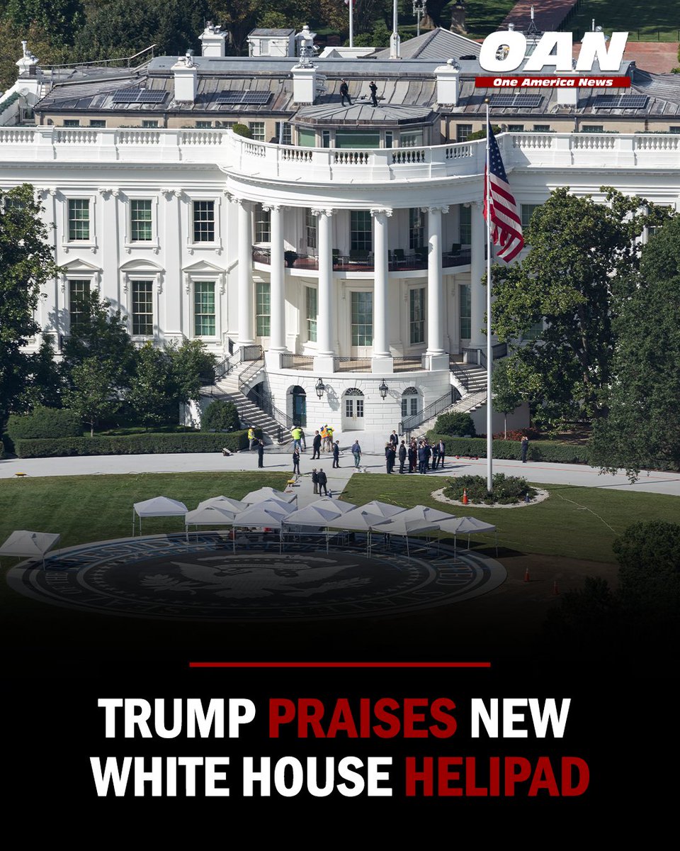OANN's tweet photo. President Trump is touting the new White House helipad ahead of its first helicopter landing Monday.

Trump praised the project’s size, design and stonework, calling it a “gift to America” as the new landing zone nears its official debut.

For more updates, watch OAN on OAN Live or click the link in our bio.