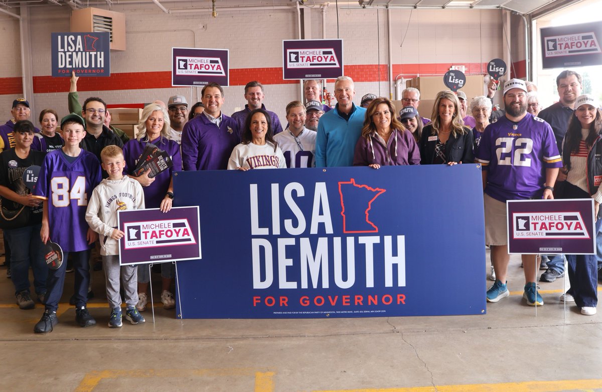 LisaDemuthMN's tweet photo. Big win at Soldier Field this afternoon for the Vikings. 

Team Demuth celebrated that last defensive stand, and then we launched a post-game door-knocking event from our CD6 Victory office with another winning team that included our next U.S. Senator, @Michele_Tafoya, and state legislator for House District 32B, @leslielarsonMN!