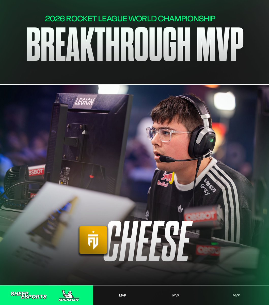 SheepRLE's tweet photo. YOUR WORLDS BREAKTHROUGH MVP... @CheeseRL_!!

#RLCS | @Michelin https://t.co/y8SOhiafXe