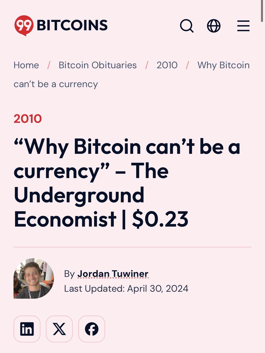 rbangzz_'s tweet photo. “Bitcoin has died 477 times”
Yet, it still lives on. 
People doubted Bitcoin can be a future currency. Since it’s price at $0.23! Even now, after Bitcoin has done so well, people don’t start to believe.
This is the reason why you shouldn’t listen to others. Make up your own mind. https://t.co/1jEAjp6u6k