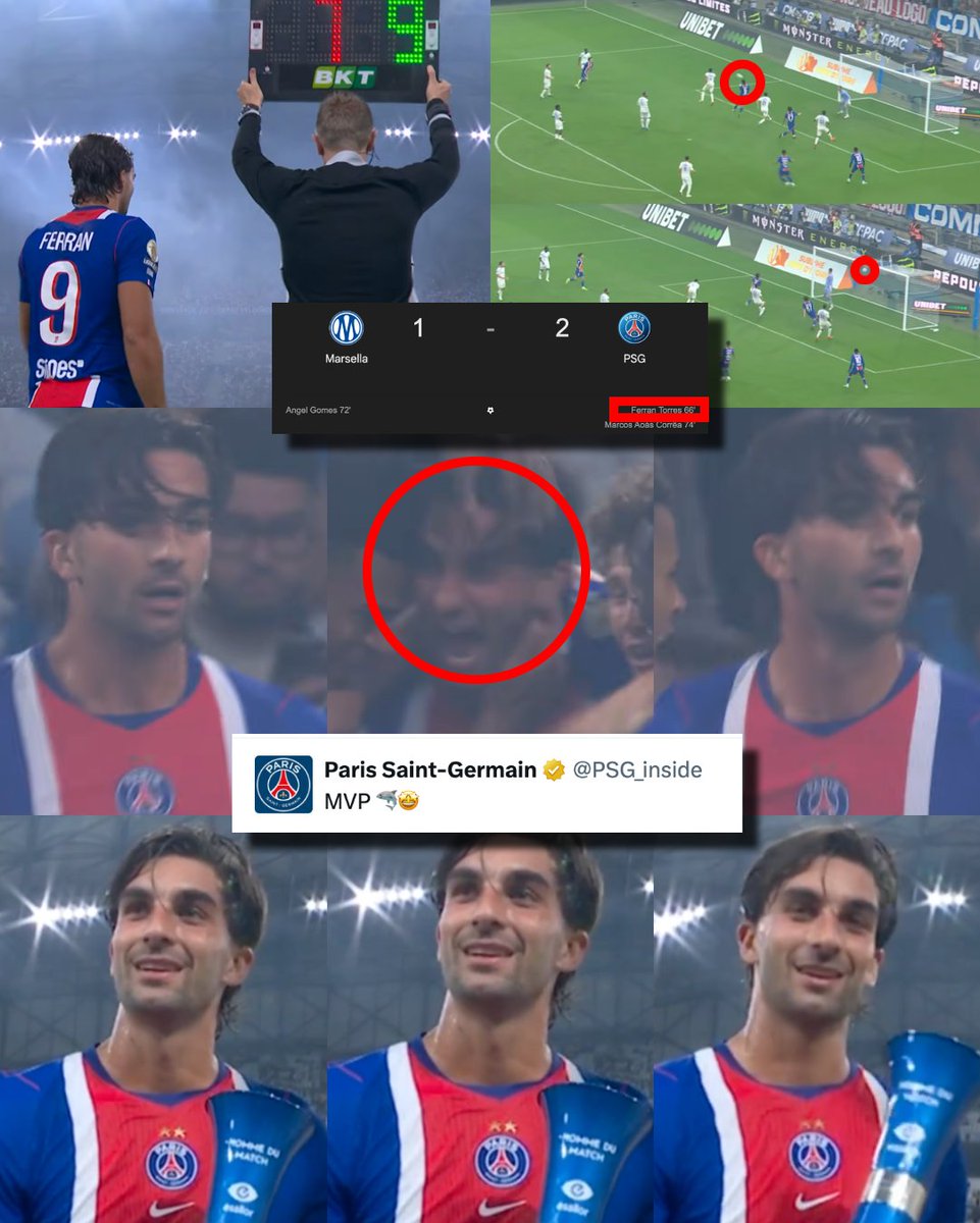 InvictosSomos's tweet photo. Hoy entró de cambio por Khvicha Kvaratskhelia. Hoy marcó un golazo de cabeza en El Clásico ante Olympique Marsella. Hoy fue clave en el triunfo parisino. Y hoy volvió a ser reconocido como el MVP en un partido de Ligue 1 de Francia. 

Lo de Ferran Torres desde que llegó al PSG es INMENSO. Tiene más goles (7) que partidos disputados (6). Ya marcó en el campeonato francés. Ya marcó hat-trick en la Champions League. Y ya marcó en un Clásico. 

El gol en la final del mundo ante Argentina lo cambió por completo. Es otro jugador. Su nivel de confianza está por los cielos. 

BIENVENIDOS AL PRIME DEL TIBURÓN.