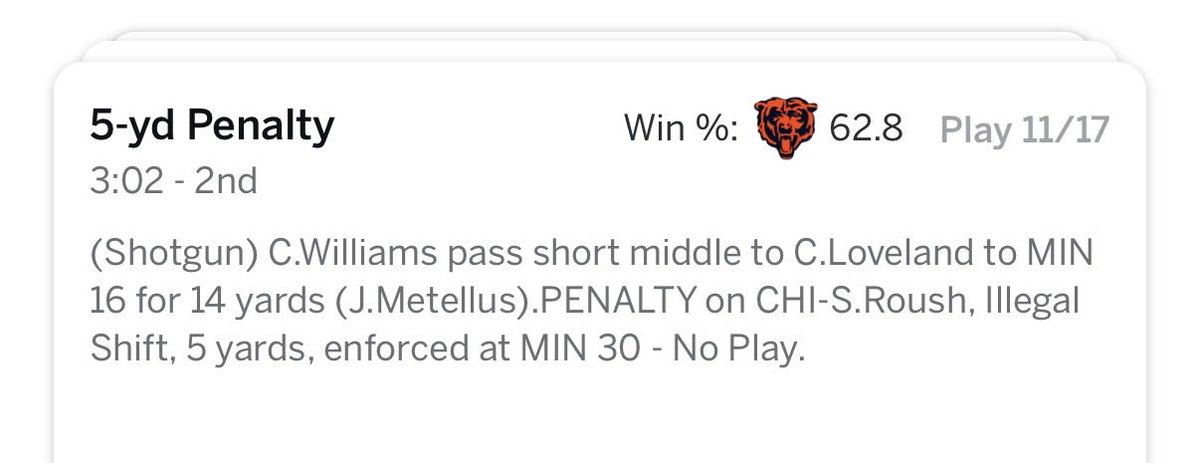 NickMarvin1's tweet photo. @BearsThoughtsX Don’t forget the penalty that wiped out what would have been a first and 16 after the Loveland completion (the first of three consecutive penalties that got Bears to 2nd and 35). https://t.co/CIlxIOaEPK