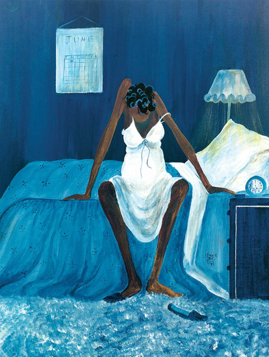 BmediaHQ's tweet photo. Do you recognize this painting? 

Blue Monday is one of the most iconic works in Black American art, portraying a Black woman who is exhausted yet rises each Monday to return to work. Painted by Annie Lee, an artist who didn't start to pursue art until her 40s, the piece was inspired by her own all too familiar morning struggle.
