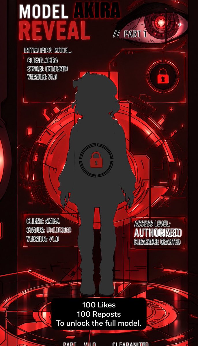 Akiratri2006YT's tweet photo. Well, here we are! The moment y'all are waiting for. Again, thanks for 100 followers on Twitter (X). Now, y'all noticed the status says unlocked. Well, in order to unlock the full body of the model, the goal is to reach 100 likes and reposts. Good luck! https://t.co/cRMsqRHdU5