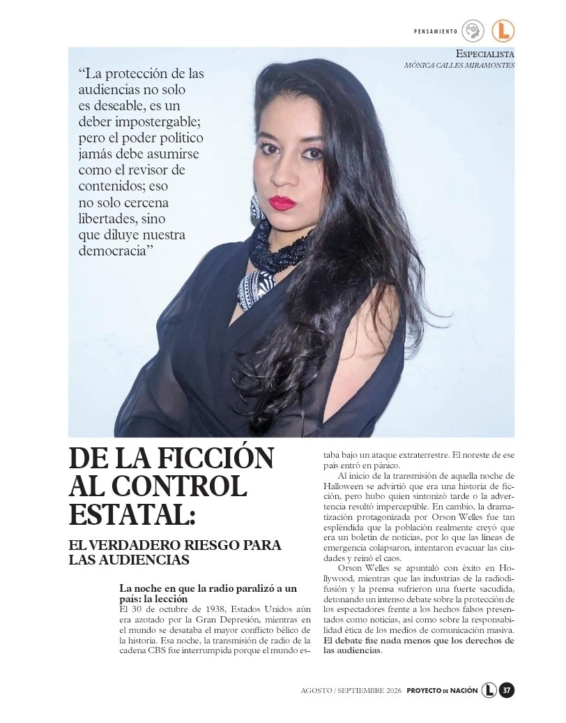 moni_calles's tweet photo. 📣PODRÁN PERSEGUIRME, PERO NO CALLARME 📣

En la edición impresa de la revista @LideresMexicano, Proyecto de Nación, reflexiono sobre los riesgos del control estatal sobre la libertad editorial y los medios.  

El poder no puede erigirse en el revisor de lo que transmiten los medios; cuando el Estado pretende fiscalizar la verdad, la democracia se destruye. 

Completo mi artículo, disponible en revista impresa.

#LibertadDeExpresión #NoALaCensura #ProyectoDeNación #LíderesMexicanos #EstadoDeDerecho #Democracia