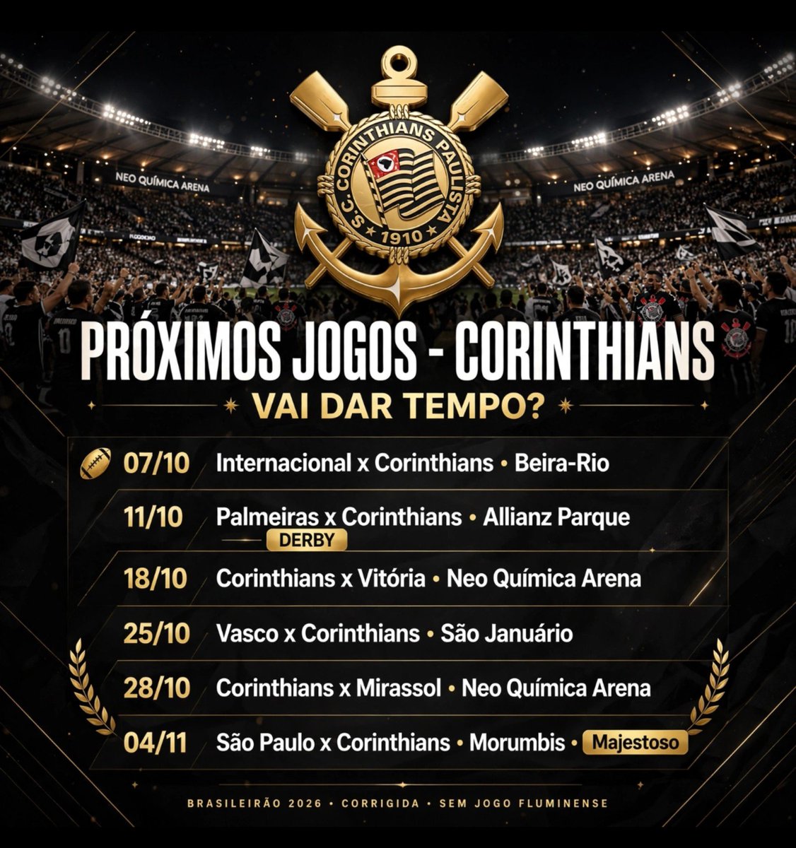 FalaTorcedor3's tweet photo. Terá vida Fácil? 
Segue Sequência do #Corinthians, após data FIFA. https://t.co/gts6dgAxxN