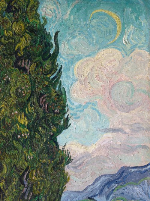22hrr22min's tweet photo. vincent van gogh's clouds and the moon (dutch, 1853-1890) https://t.co/xIQ2ZtK0Ue