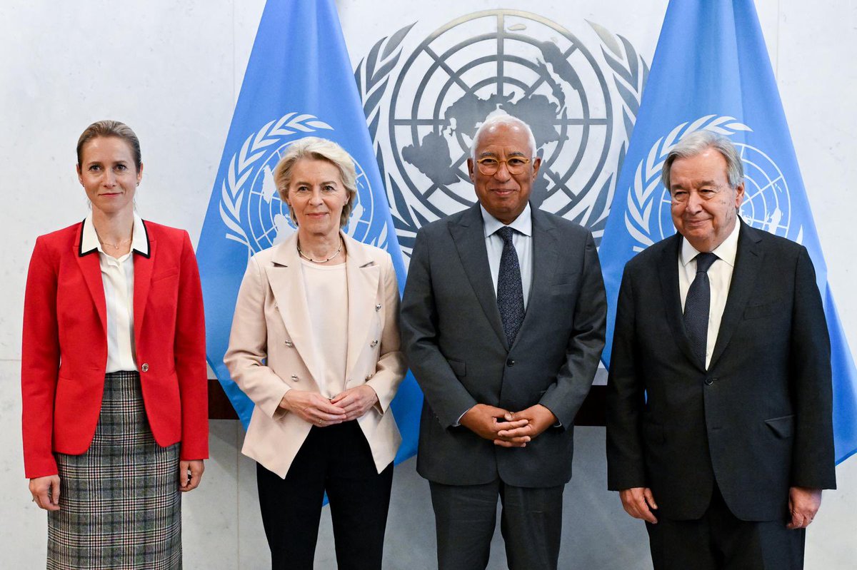 vonderleyen's tweet photo. Excellent meeting with UN Secretary General @antonioguterres, together with @eucopresident and HRVP @kajakallas, ahead of UNGA81

The EU will always remain a supporter of multilateralism and of a rules-based international order with a reformed @UN at its heart.

We thanked Secretary-General Guterres for our close cooperation throughout his term, from Ukraine to the Middle East, and on climate.

As well as for driving the UN80 reforms forward.

The goal is clear: a UN fit for today’s world. 

More effective. 
More responsive. 
That turns global cooperation into solutions on the ground.