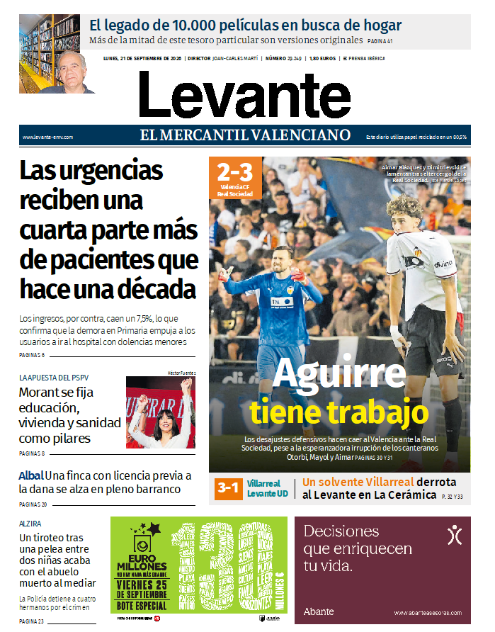 levante_emv's tweet photo. 🗞️ Buenas noches. Esta es nuestra portada de hoy, lunes 21 de septiembre  
👉Sigue toda la información en https://t.co/n7boEUCvms https://t.co/jQJighWc8O