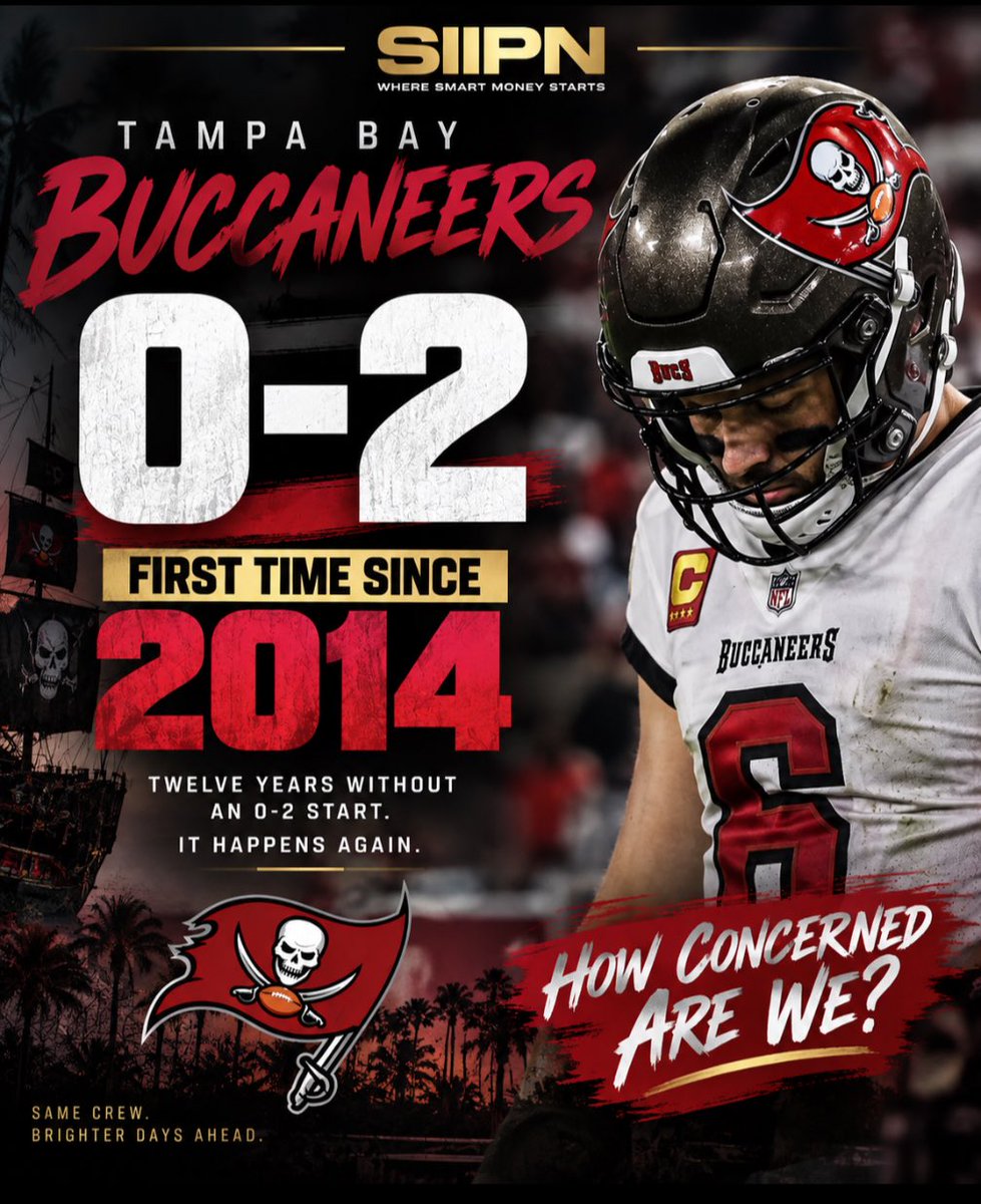 siipnmedia's tweet photo. The Bucs are 0-2 for the first time since 2014. 😳

Twelve years without an 0-2 start.

Tampa… we concerned yet? 👀🏴‍☠️ https://t.co/RQcF9Psx5I
