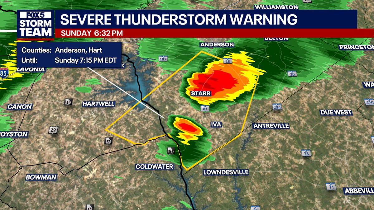 JoanneFOX5's tweet photo. A Severe T-Storm Warning has been issued for Anderson, Hart until 9/20 7:15PM. https://t.co/Dw7w51YHLa