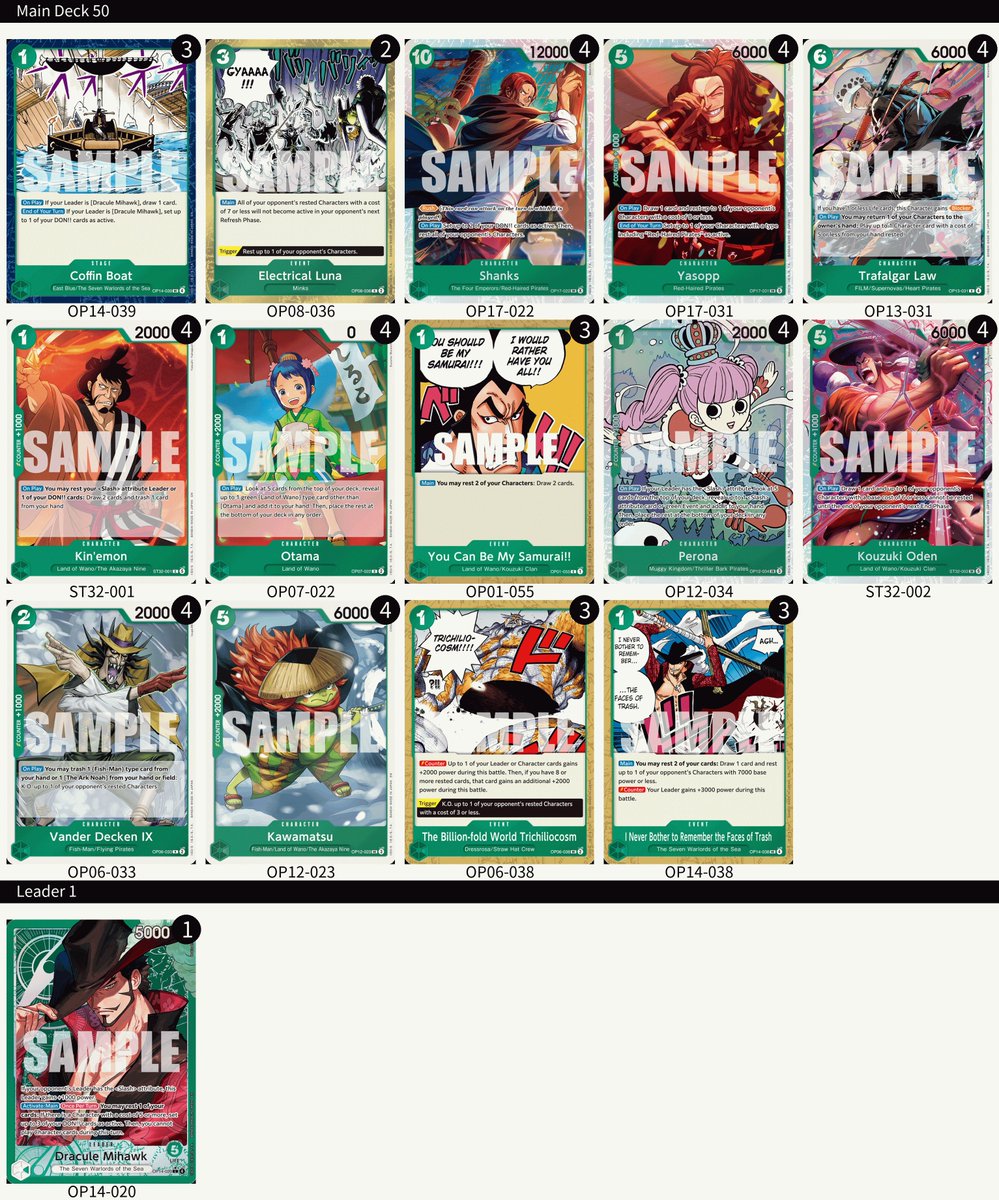 DuelThreats's tweet photo. 5th Place Large Scale EGB with Mihawk!!
Round 1: No show
Round 2: No show
Round 3: PY Robin W
Round 4: PY Robin W
Round 5: RG Luffy & Ace 🎲 L
Round 6: PY Robin W
Round 7: Mirror W
Round 8: R Ace 🎲 W
Round 9: RG Luffy & Ace W
The bracket made up for the two free wins by giving me a million Robins 😭
Changed my rations around a little bit from nats to tech for the mirror