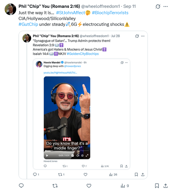wheeloffreedom1's tweet photo. STEADY #GutChip electrocution followed by shocks abt HOW👇
Hollywood's Scott #StJohnAffect... controls Trump!
THIS WILL BE THE FALL OF AMERICA👇 https://t.co/V0lVNsoCEb