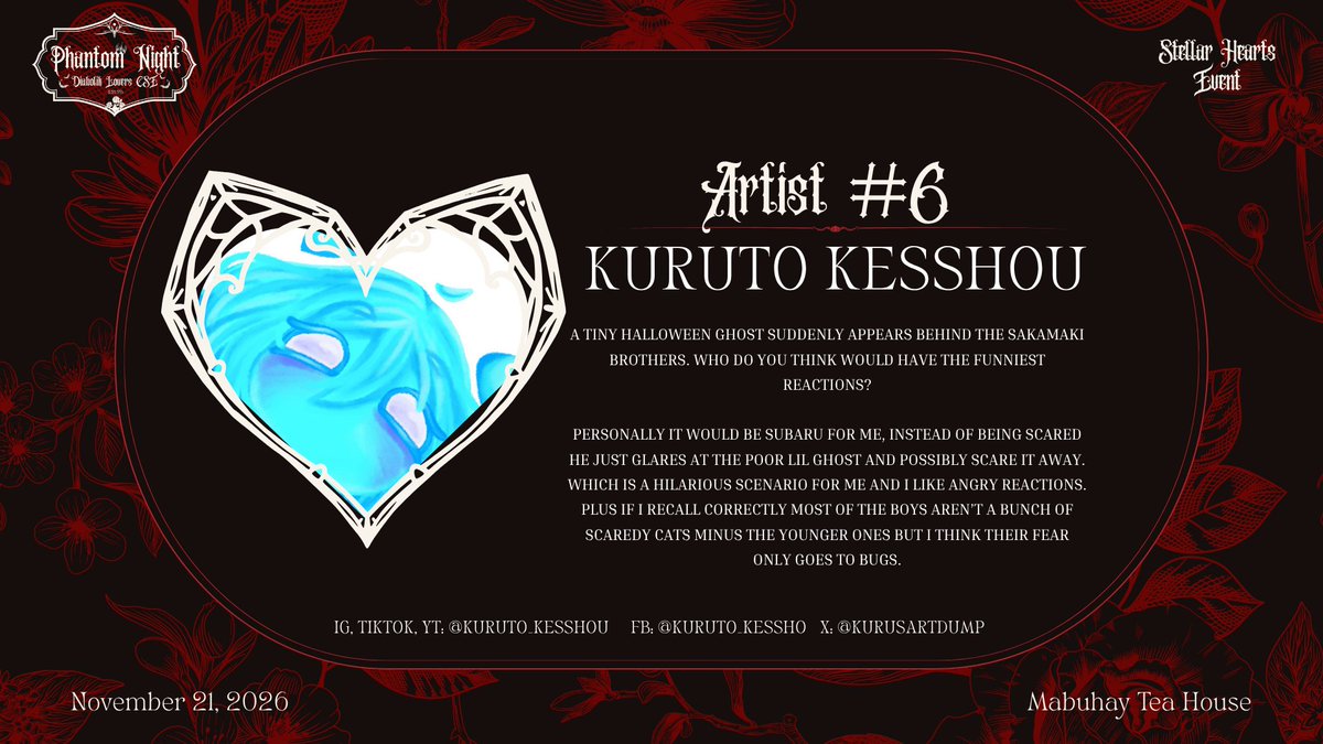 StellarHeart143's tweet photo. The candles flicker, moon turns crimson and another mysterious presence has entered the manor ๐ฏ๏ธ
Tonight, we unveil our 6th artist and let's welcome @KurusArtDump onboard! ๐ฉธ
#DiabolikLovers #PhantomNightDiabolikLoversCSE #PhantomNight #cupsleeveevent #DLPhantomNightCSE https://t.co/5oNG6TdNB6