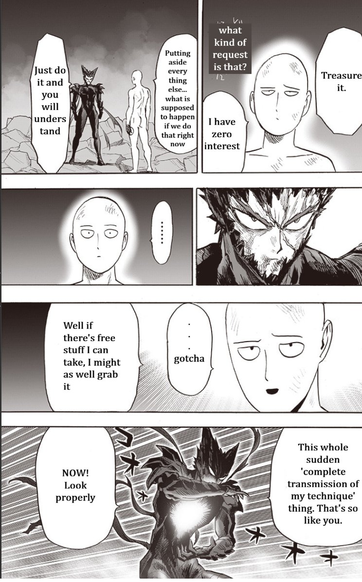 Floppymanster's tweet photo. @ladiesman247_ garou can manipulate the structural laws of the universe with his martial arts and saitama surpasses him lmao https://t.co/WMQ5zc09hw