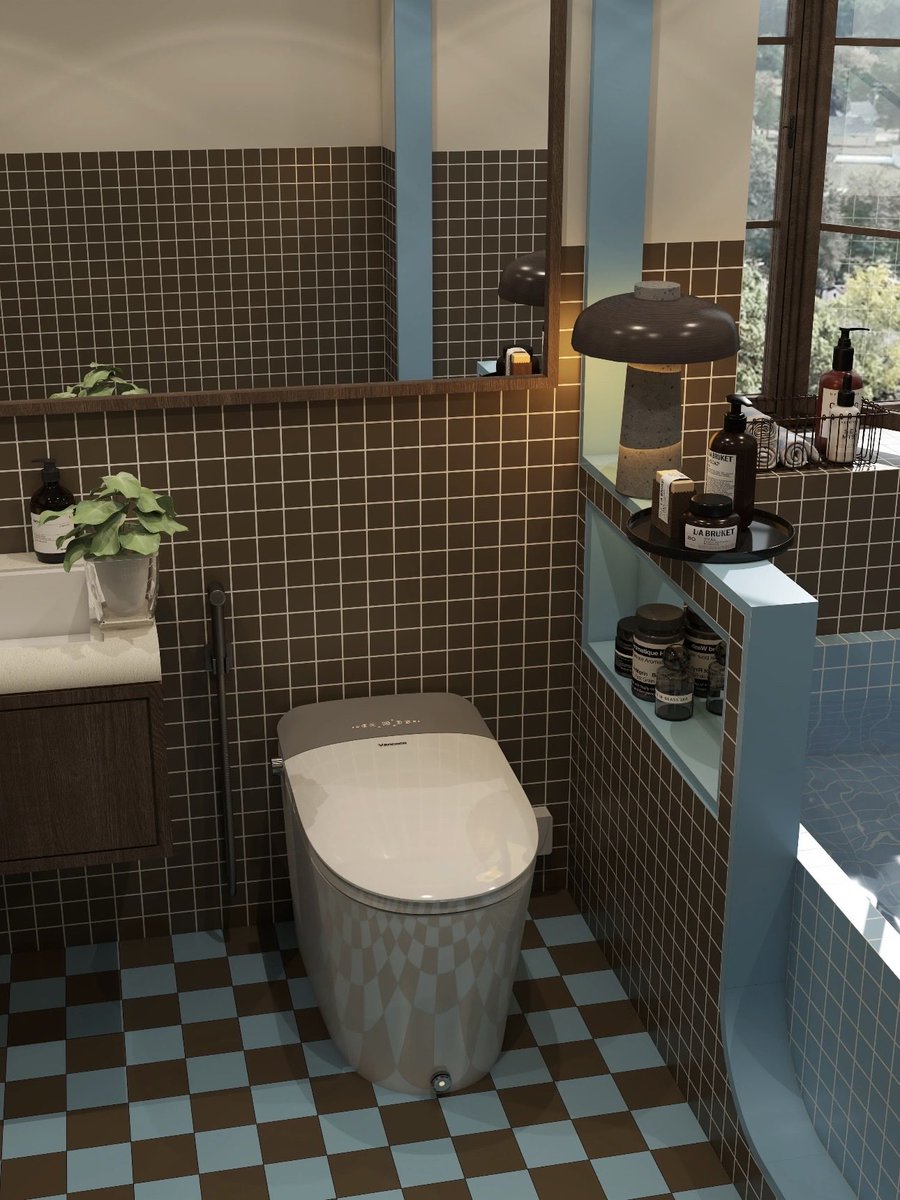 sekarwangikuu's tweet photo. Vintage blue &amp; brown bathroom https://t.co/ArVStpkUDK