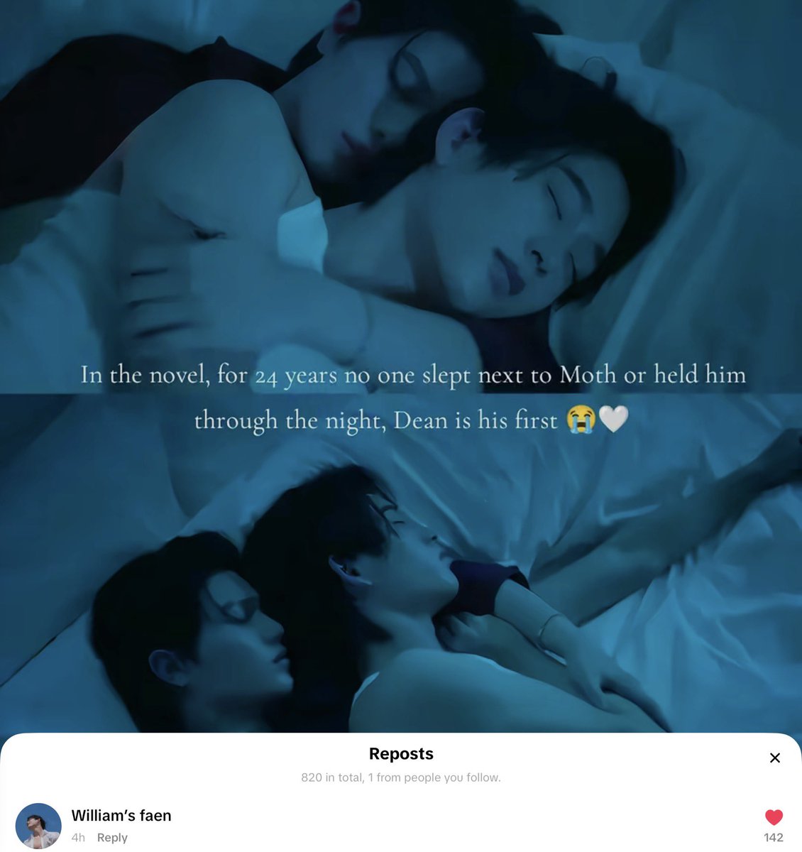 valcrazyforWE's tweet photo. Est reposting this 😭😭🤍

🤍: in the novel for 24 years no one slept next to Moth or held him through the night, Dean is his first. 

Not just sleeping but celebrating birthdays, going on a date, etc. dean was his first in a lot of things, he welcome him to his world and for the first time he has someone he wanted by his side

#YouManiacSeries